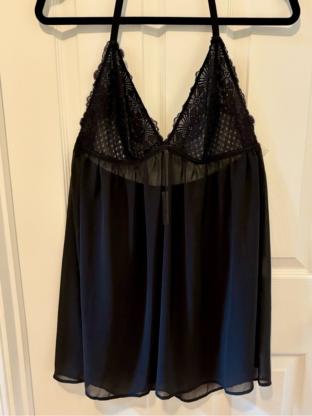 Black Sheer Lace Adjustable Halter Chemise Lingerie size XL
